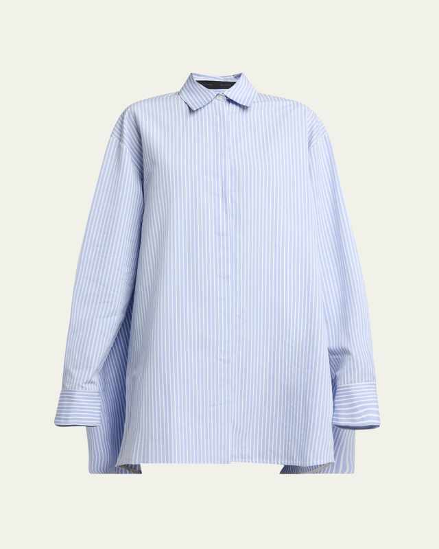 Isla Striped Cotton-Silk Poplin Cape Mini Shirtdress